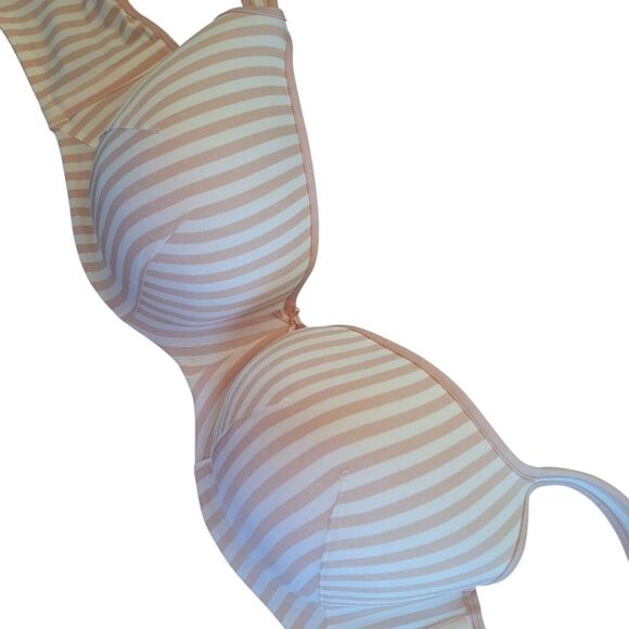 Cacique Bra 40F Lightly Lined Balconette Smooth Underwire Blush Pink Stripes - Picture 9 of 16